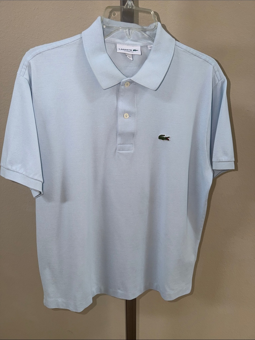 EUC Lacoste Men's Pale Blue Pique Classic Fit Polo Crocodile Logo Size Large